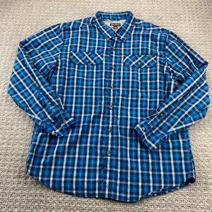 Eddie Bauer Shirt Men XL Blue Plaid Button Up Polo Lightweight Breathable Preppy